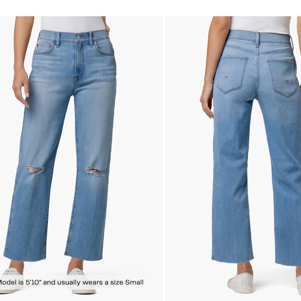 HUDSON Distressed NOA Straight Crop Jeans High Rise Fray Hem Relaxed